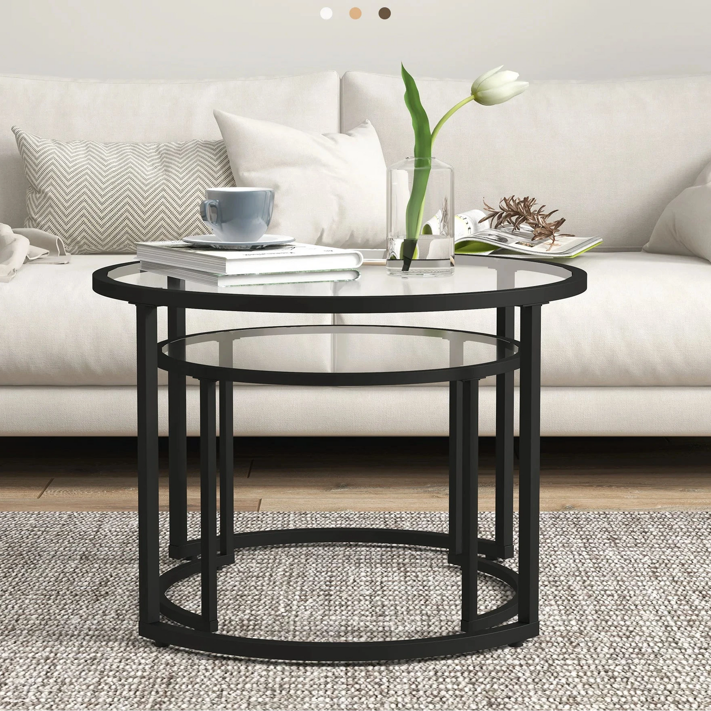 Table Basse Gigogne Lina - Design Verre Trempé et Métal Noir