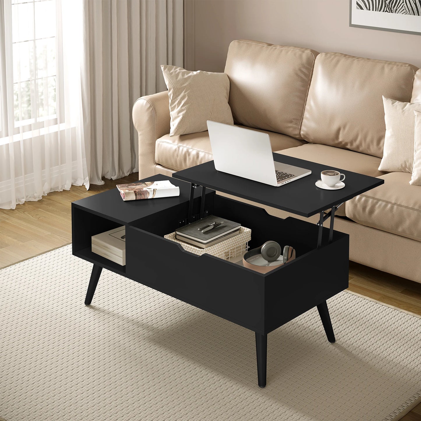 Table Basse Relevable Sienna – Avec Rangement Caché