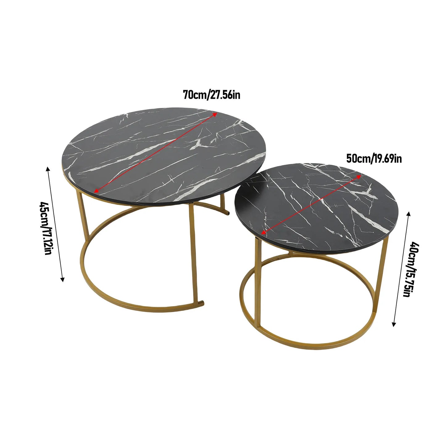 Table Basse Gigogne Talia - Design Marbre Noir et Or Modulable