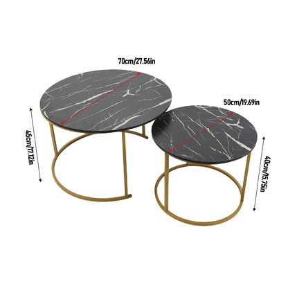 Table Basse Gigogne Talia - Design Marbre Noir et Or Modulable