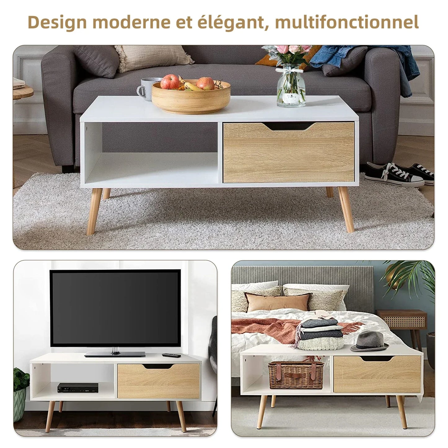 Table Basse En Bois Solena – Design Moderne & Rangement Intégré