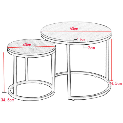 Tables Basses Gigognes Vela – Ensemble Rond Effet Marbre & Métal