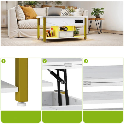 Table Basse 4-en-1 Ardan – Hauteur Réglable avec Rangement & Éclairage LED