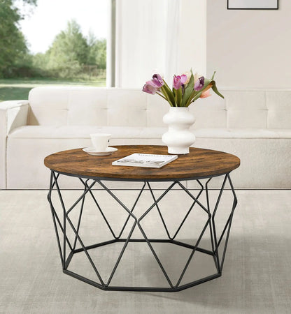 Table Basse Ronde Koda - Design Industriel et Panier de Rangement