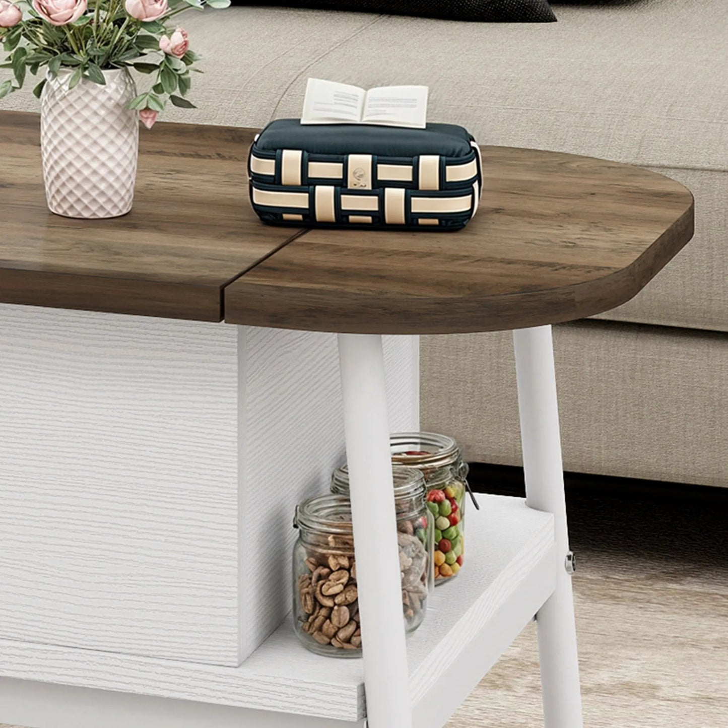 Table Basse Relevable Elma – Bois & Blanc