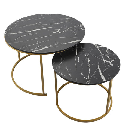 Table Basse Gigogne Talia - Design Marbre Noir et Or Modulable