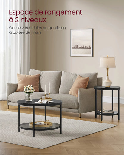 Table Basse Ronde Lyra - Effet Marbre et Double Plateau Verre