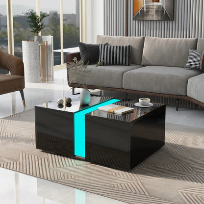 Table Basse En Verre Orion – Noir Brillant avec Tiroir de Rangement