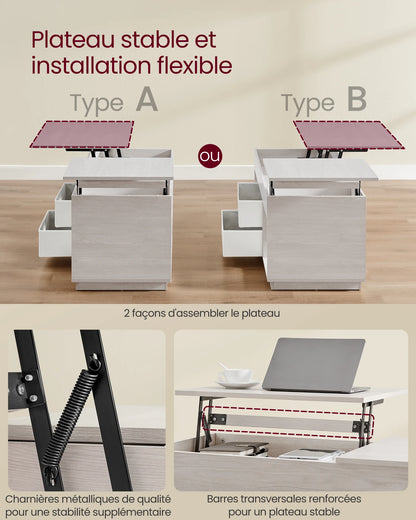Table Basse Relevable Design Vienna – Double Plateau avec Rangements