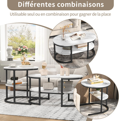 Tables Basses Gigognes Marbre Avela – Ronde & Ovale avec Rangements