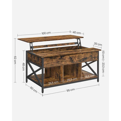 Table Basse Relevable Kaelan – Bois & Métal avec Rangement