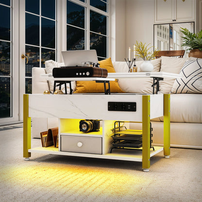 Table Basse 4-en-1 Ardan – Hauteur Réglable avec Rangement & Éclairage LED