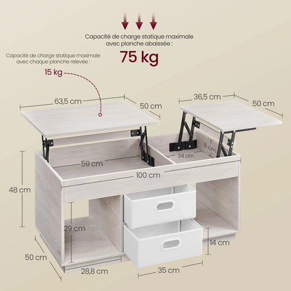 Table Basse Relevable Design Vienna – Double Plateau avec Rangements