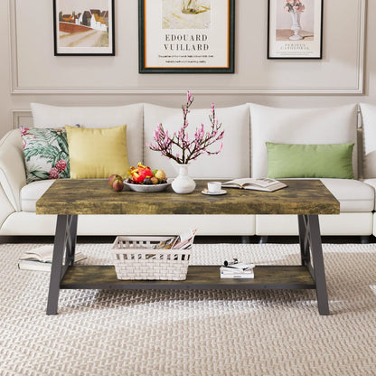 Table Basse En Bois Lioren – Bois Vieilli & Structure Métal Noir