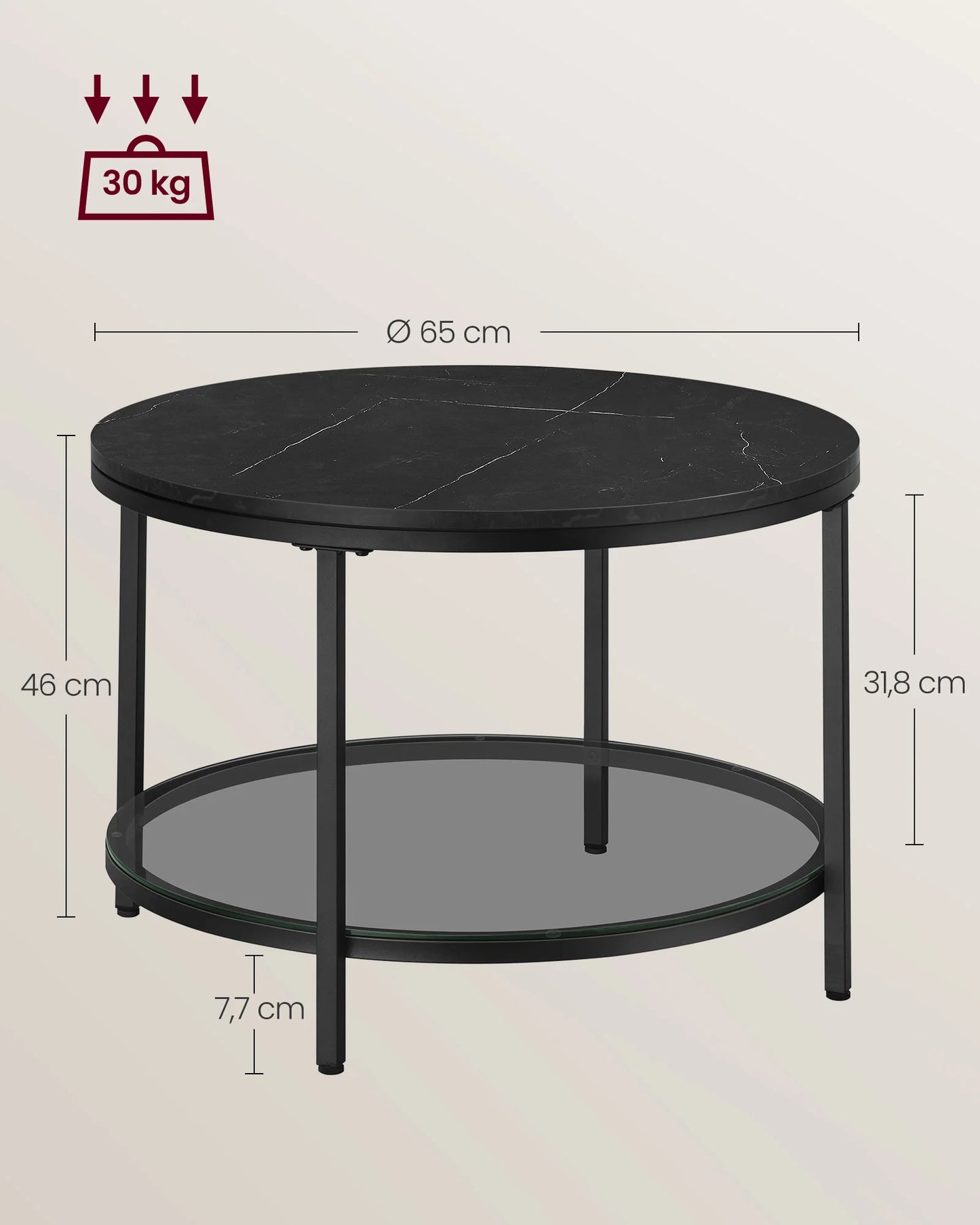 Table Basse Ronde Lyra - Effet Marbre et Double Plateau Verre