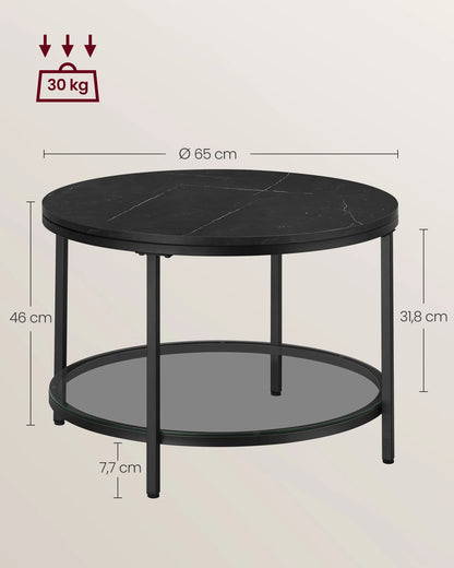 Table Basse Ronde Lyra - Effet Marbre et Double Plateau Verre