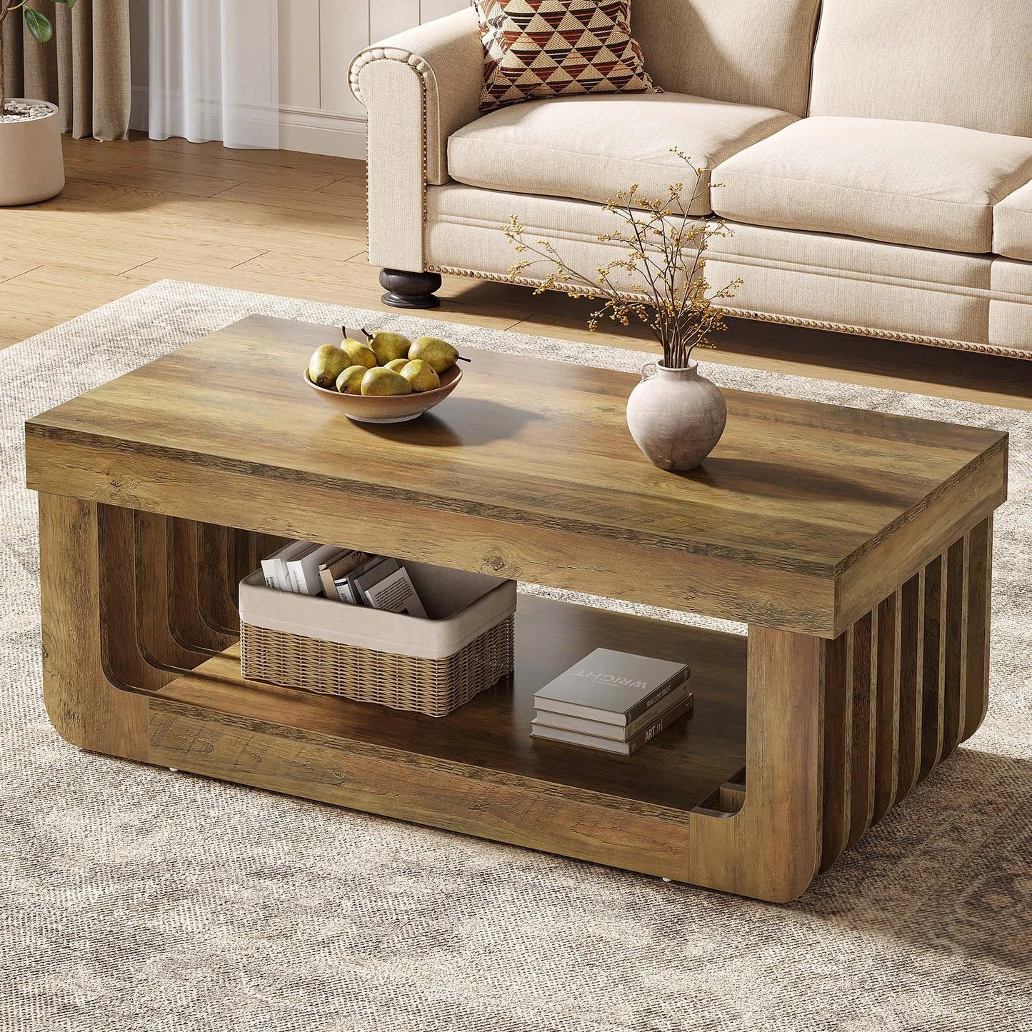 Table Basse En Bois Noa – Style Rustique Moderne & Rangement à Double Niveau