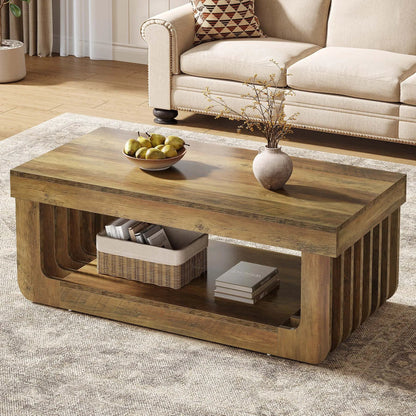 Table Basse En Bois Noa – Style Rustique Moderne & Rangement à Double Niveau