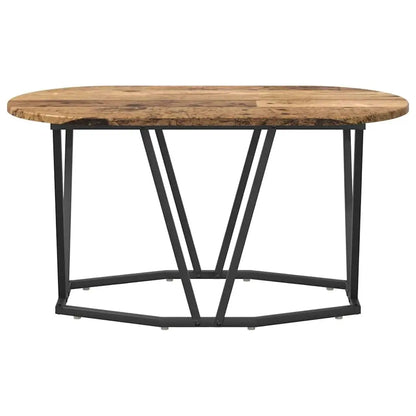 Table Basse Ovale Ovalis – Bois Massif Vieilli & Structure en Acier Noir (Style Rustique Chic)