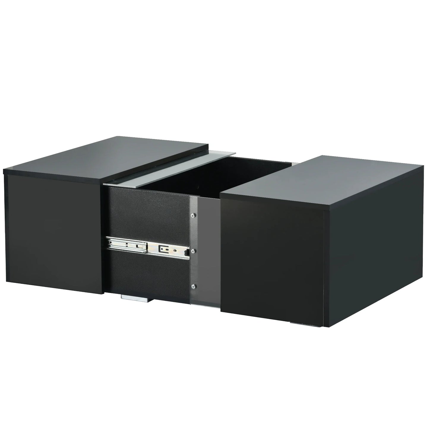 Table Basse En Verre Orion – Noir Brillant avec Tiroir de Rangement