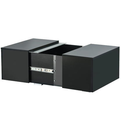 Table Basse En Verre Orion – Noir Brillant avec Tiroir de Rangement