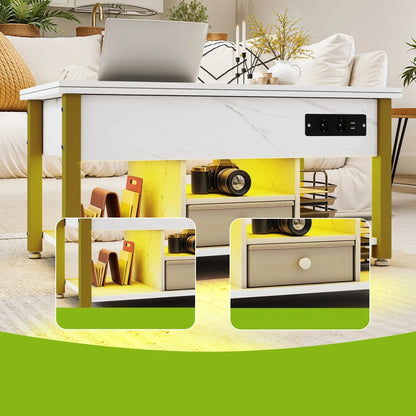 Table Basse 4-en-1 Ardan – Hauteur Réglable avec Rangement & Éclairage LED