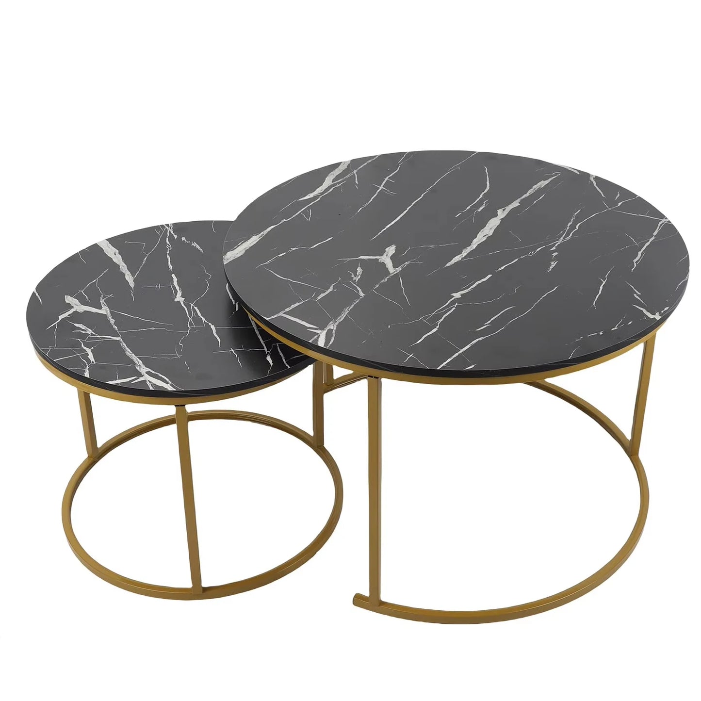 Table Basse Gigogne Talia - Design Marbre Noir et Or Modulable