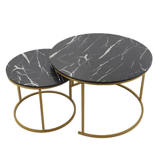 Table Basse Gigogne Talia - Design Marbre Noir et Or Modulable