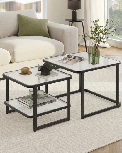 Tables Basses Gigognes Lumea – Ensemble Carré Verre Givré & Métal avec LED