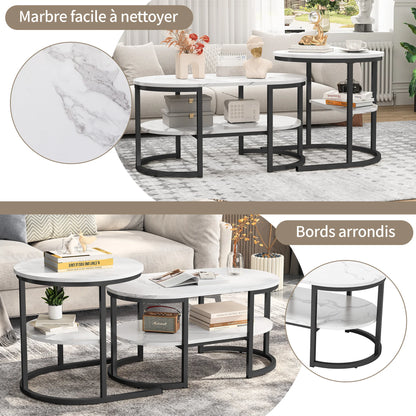 Tables Basses Gigognes Marbre Avela – Ronde & Ovale avec Rangements