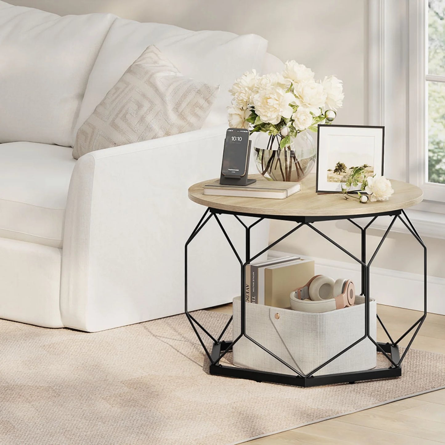 Table Basse Ronde Callista – Design Rond Noir & Verre Trempé