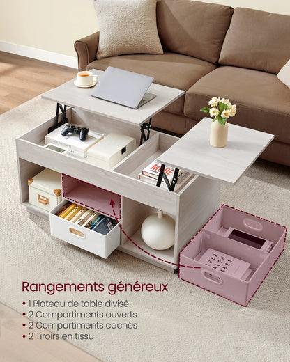 Table Basse Relevable Design Vienna – Double Plateau avec Rangements