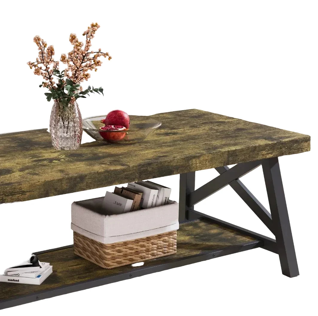 Table Basse En Bois Lioren – Bois Vieilli & Structure Métal Noir