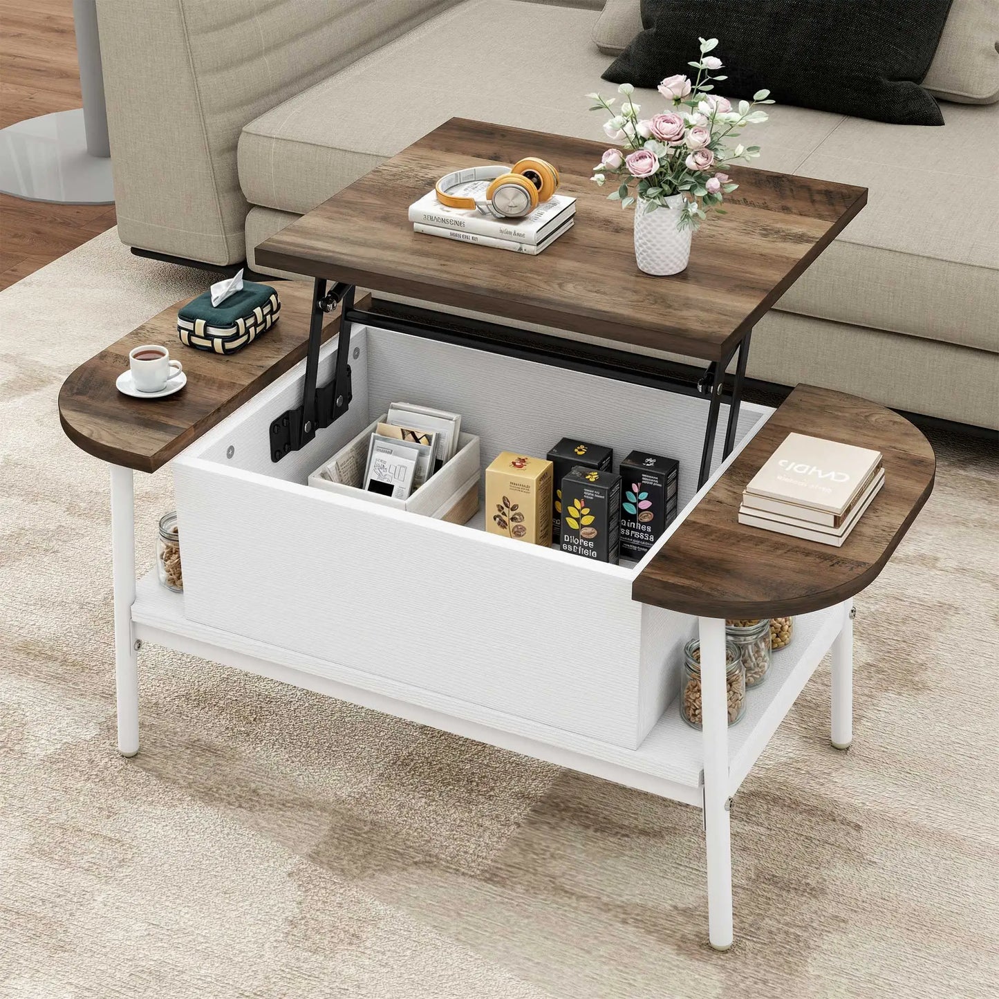 Table Basse Relevable Elma – Bois & Blanc