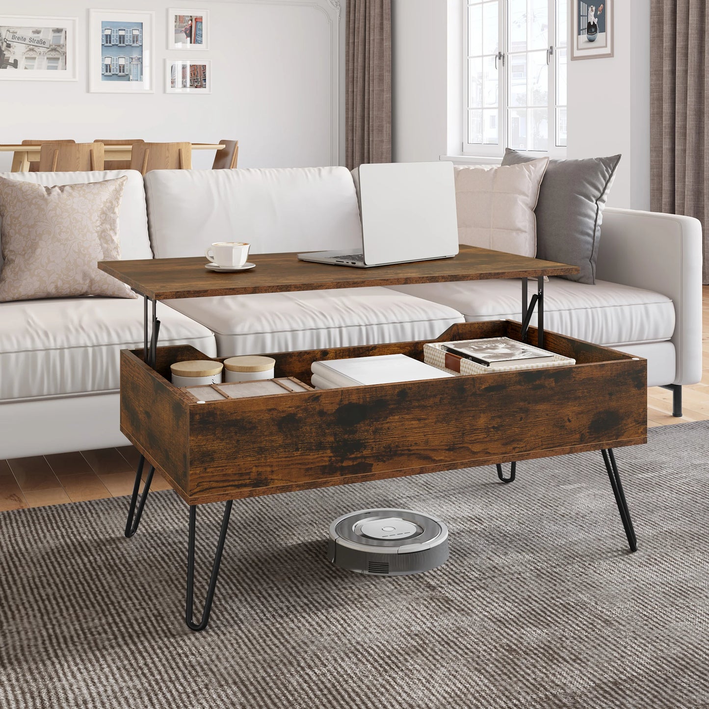 Table Basse Relevable Oslo – Avec Rangement Caché