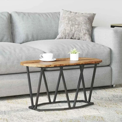 Table Basse Ovale Ovalis – Bois Massif Vieilli & Structure en Acier Noir (Style Rustique Chic)