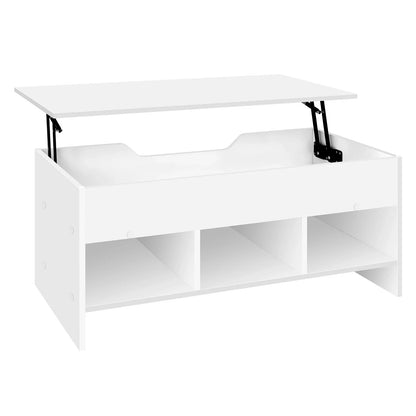 Table Basse Relevable Sora - Design Blanc et Rangement Modulable