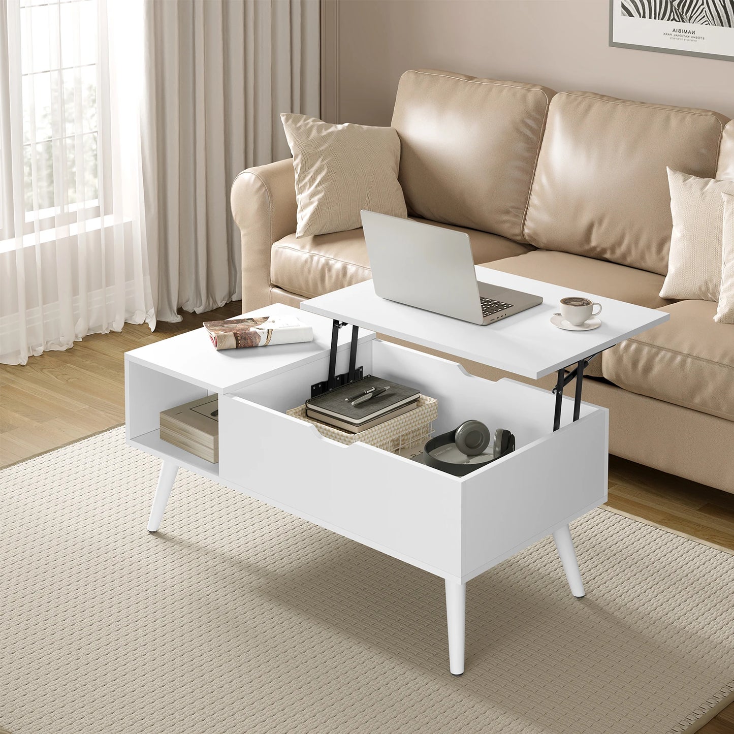 Table Basse Relevable Sienna – Avec Rangement Caché