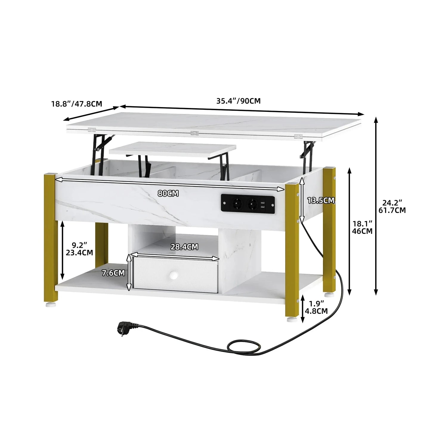 Table Basse 4-en-1 Ardan – Hauteur Réglable avec Rangement & Éclairage LED