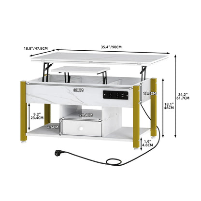 Table Basse 4-en-1 Ardan – Hauteur Réglable avec Rangement & Éclairage LED