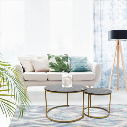 Table Basse Gigogne Talia - Design Marbre Noir et Or Modulable