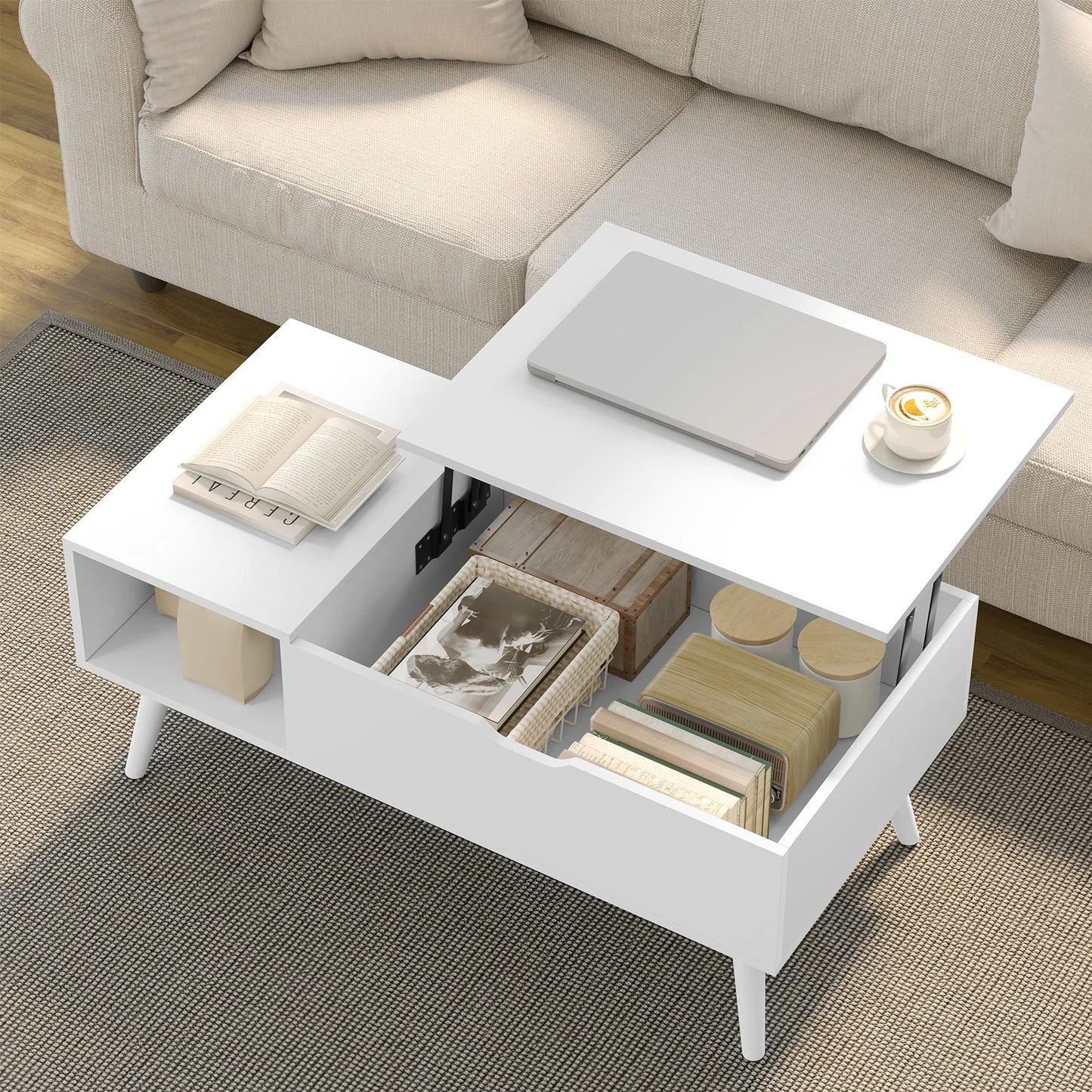 Table Basse Relevable Sienna – Avec Rangement Caché
