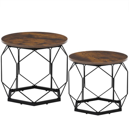 Tables Gigognes Dune – Bois Naturel & Métal Noir (Ensemble de 2 avec Rangement Intégré)