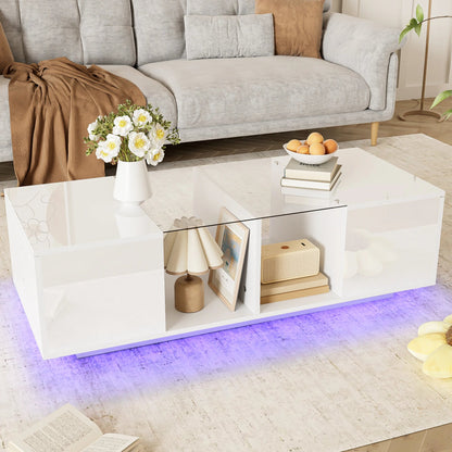 Table Basse En Verre Liora – Verre & LED Bluetooth