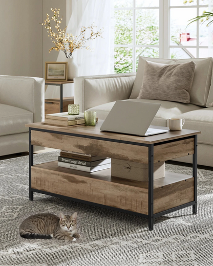 Table Basse Relevable Torino – Bois & Métal avec Tiroirs