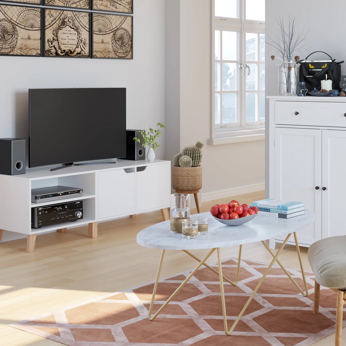 Table Basse Ovale Elea – Blanc, Or & Métal