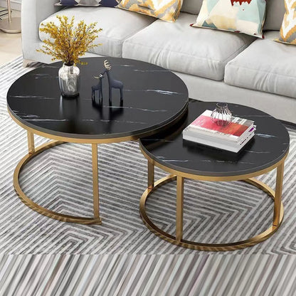 Table Basse Gigogne Talia - Design Marbre Noir et Or Modulable