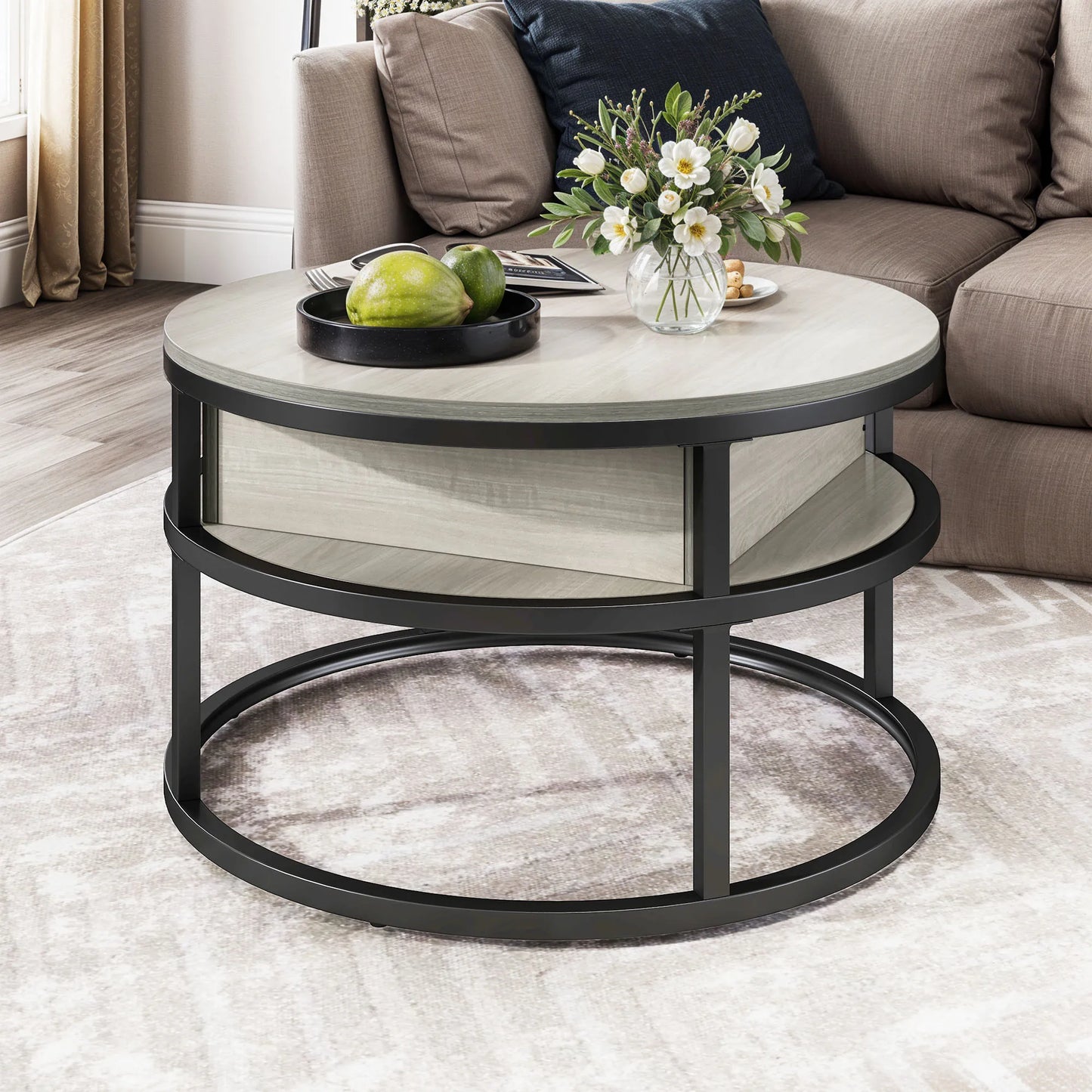 Table Basse Relevable Mira – Ronde Bois & Métal