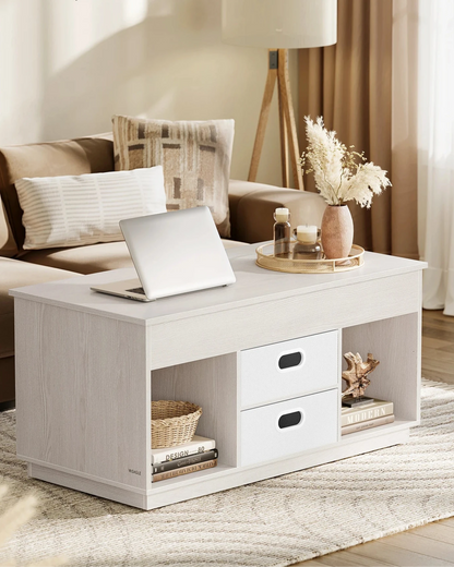 Table Basse Relevable Design Vienna – Double Plateau avec Rangements