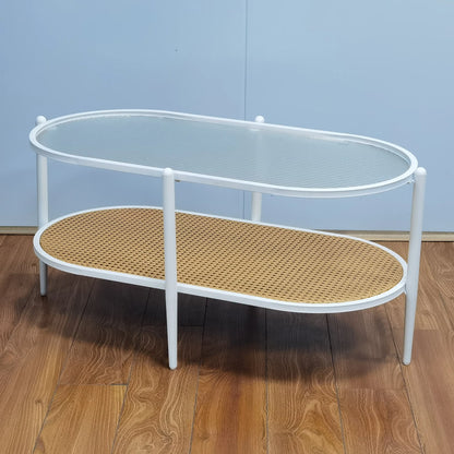 Table Basse Ovale Nola - Design Verre Ondulé et Cannage